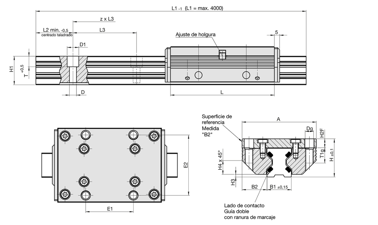 Guía doble con patín: FDE sin lubricante